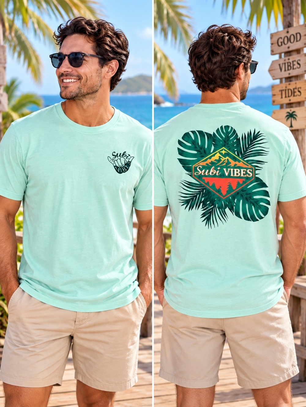 Next Level Apparel Subi Vibes Tropical Graphic Tee XXL Mint Green